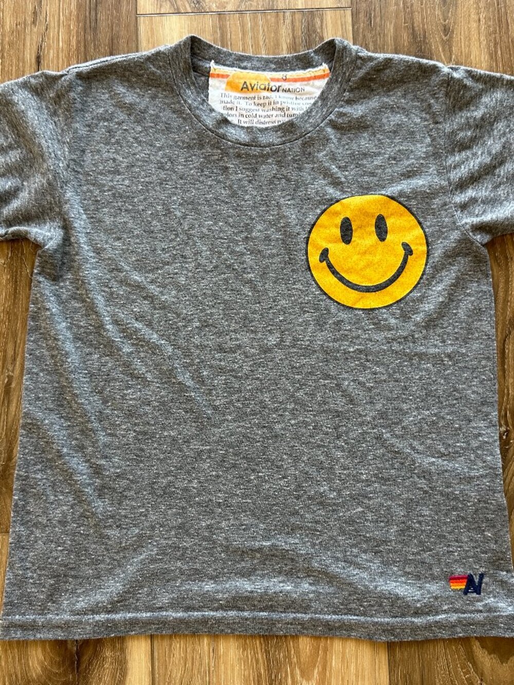 Kids Aviator Nation Smiley Face T-Shirt Heather Grey 8 6